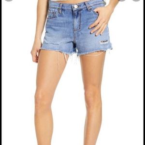 Boyfriend fit distressed denim shorts